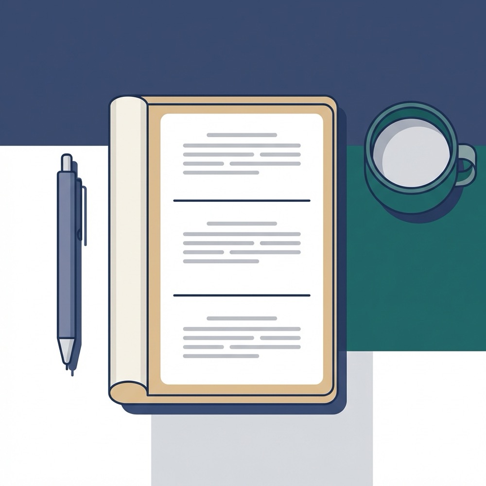 Minimalist 2D vector of an open journal with three section lines for morning midday and evening reflection representing Stoicism practice